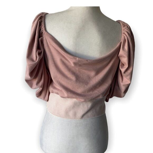 Fashion Nova Crop Top Adriana Puff Sleeve Mauve SZ M NWT - Picture 3 of 8